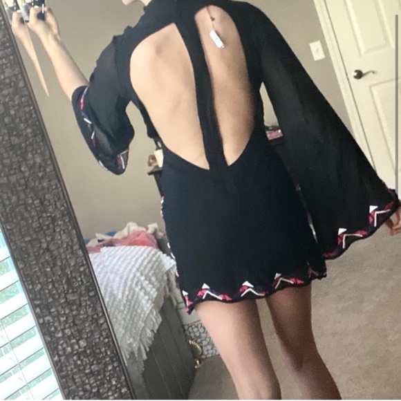 Rococo Sand RARE Silk T-Back Embroidered Long Sleeve Mini Dress - Picture 5 of 13